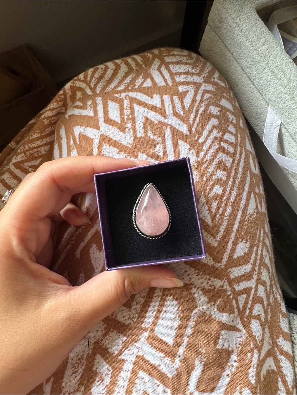 Handmade ring - genuine rose quartz